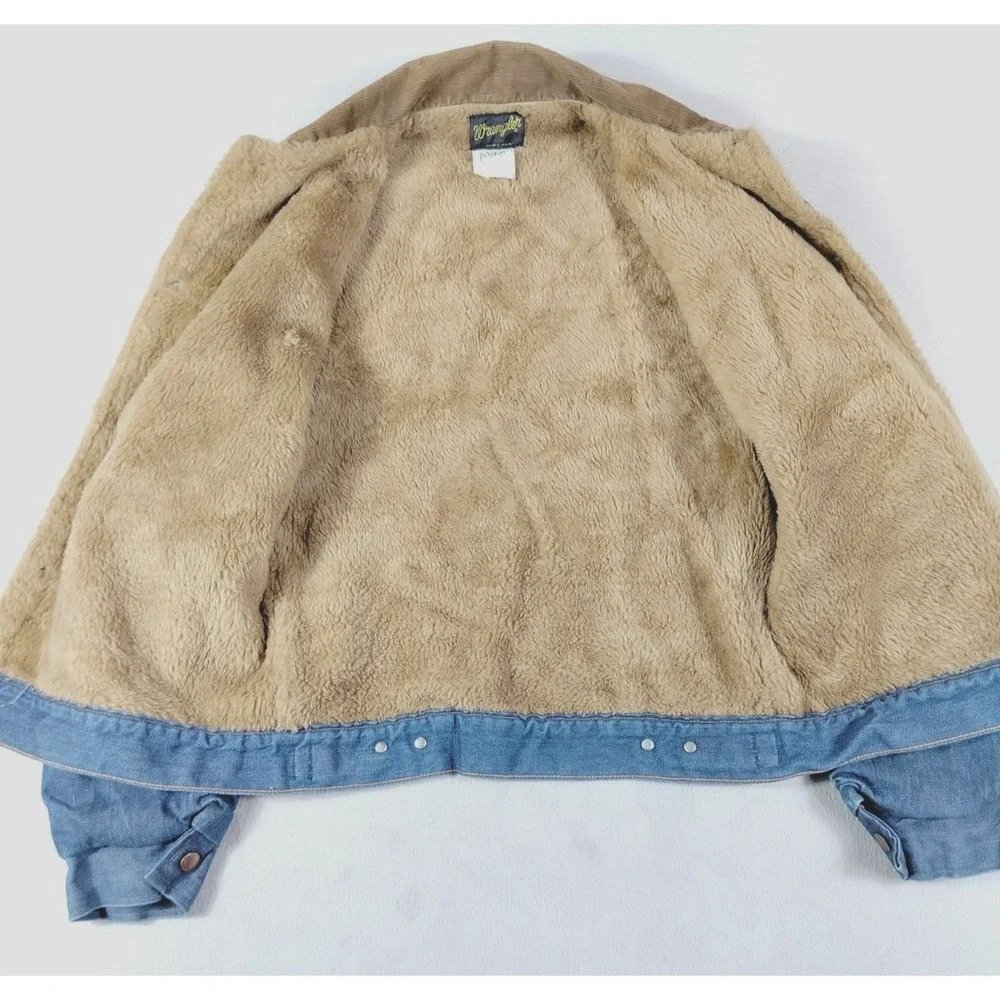 Vintage Wrangler Jacket Mens 38 Blue Denim Sherpa Lined Bomber Western 80s Rodeo